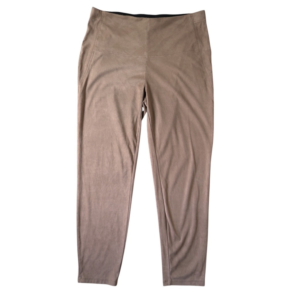 H Halston Taupe Mocha Faux Suede High Rise Pull On Skinny Leggings Pants Large